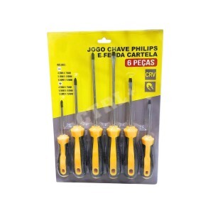 JOGO DE CHAVES EMBORRACHADAS PHILIPS E FENDA C/ 6 PCS